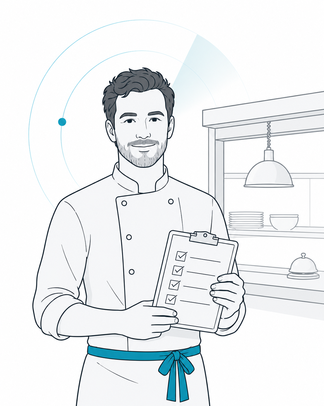 Gastronom mit Checkliste